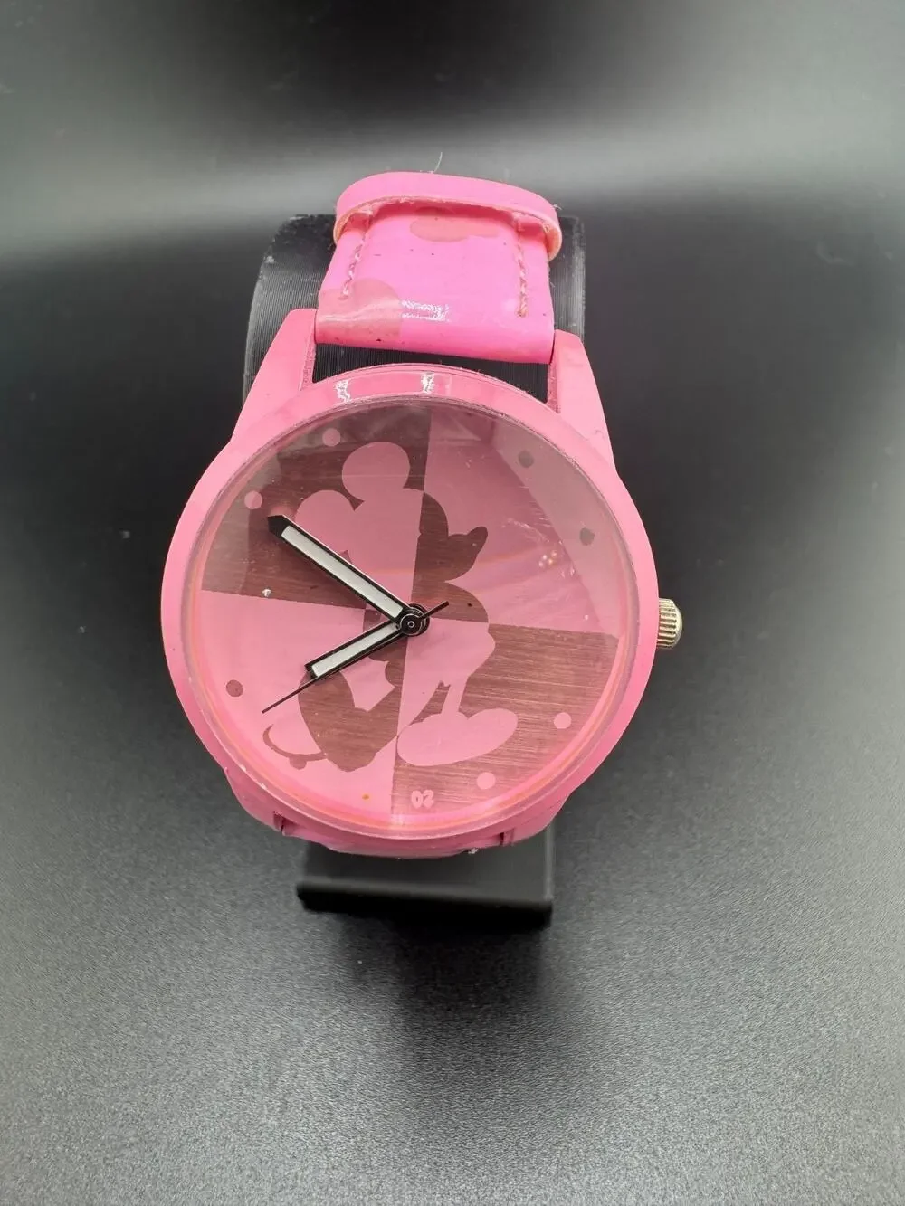 Bariho Pink Mouse Silhouette Watch Genuine Leather Band